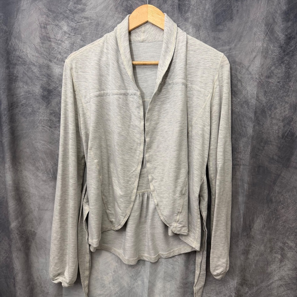 Lululemon Gray Heathered Wrap Cardigan Tie Waist Peplum Back Small